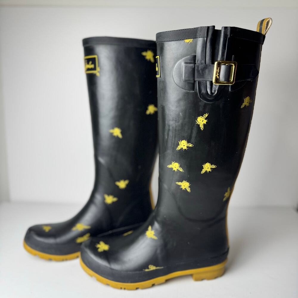 Joules Molly Welly Tall Rain Garden Outdoor Boots Bumble Bee Waterproof US 7